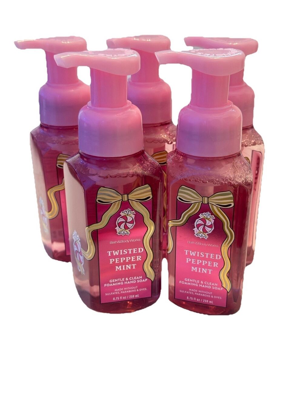 5 X Bath & Body Works Twisted Peppermint Gentle Foaming Hand Soap 8.75 fl oz